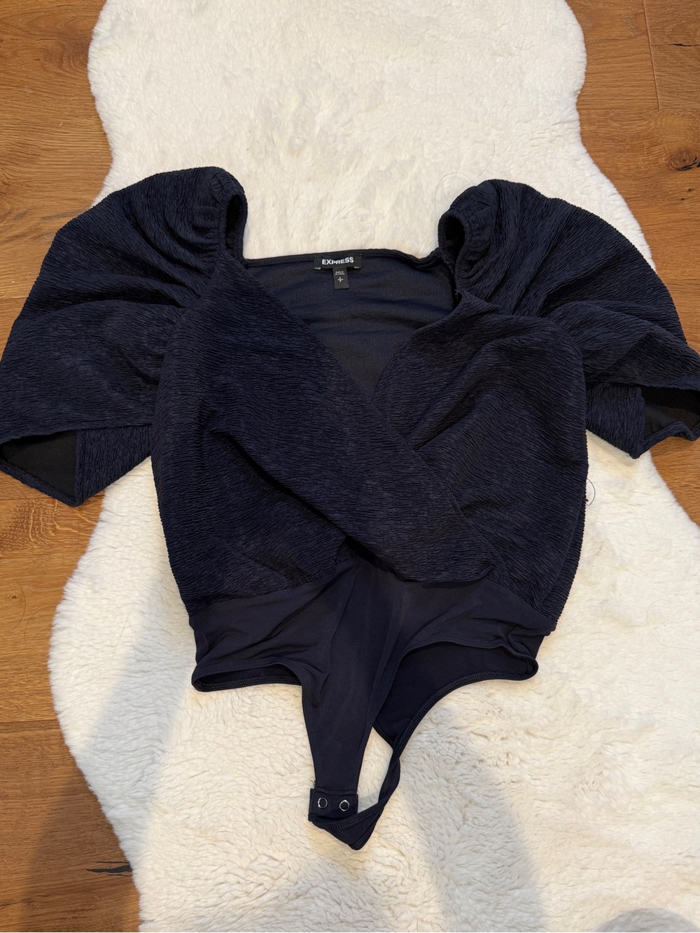Express Navy Puff Sleeve Bodysuit
